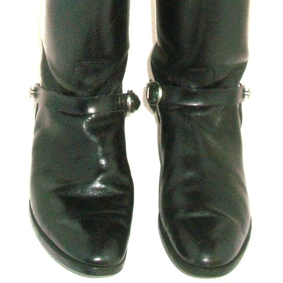 Vintage 80's Handmade Black Leather Bespoke Riding Boots w Metal Spur Harness 9M - Picture 9 of 16